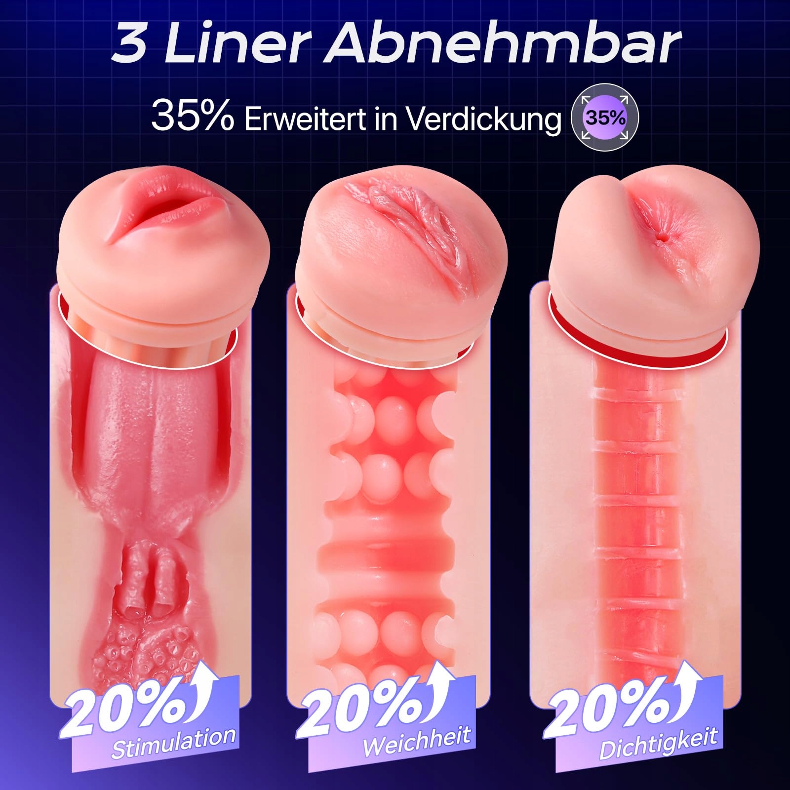TAUARA Masturbator Dla Mężczyzn Z 3 Wkładkami I Aplikacją 9 Wibracji — miniatura 2