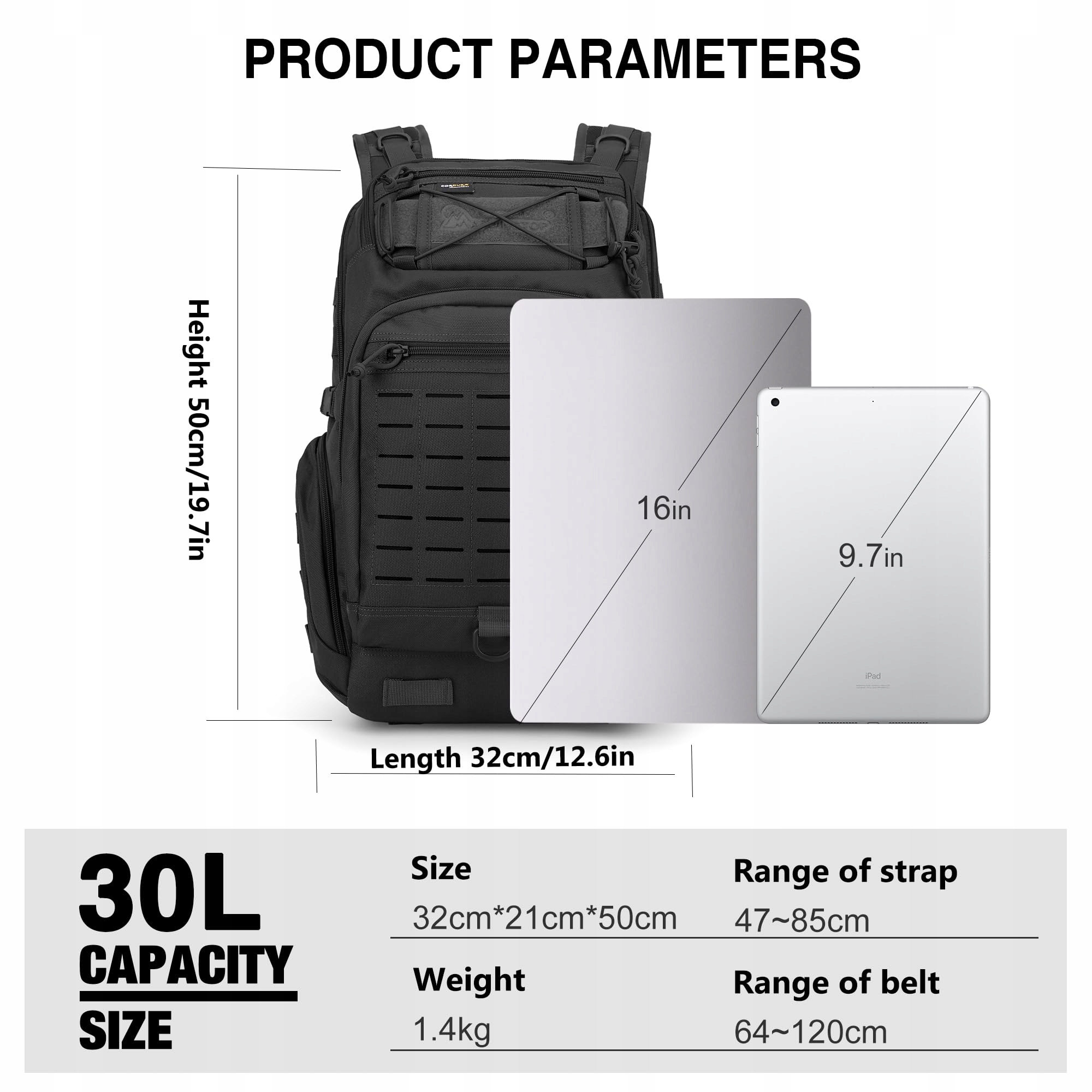 MARDINGTOP Plecak 30L Molle Na Laptop Do Miasta Biznesu Podróży — miniatura 2