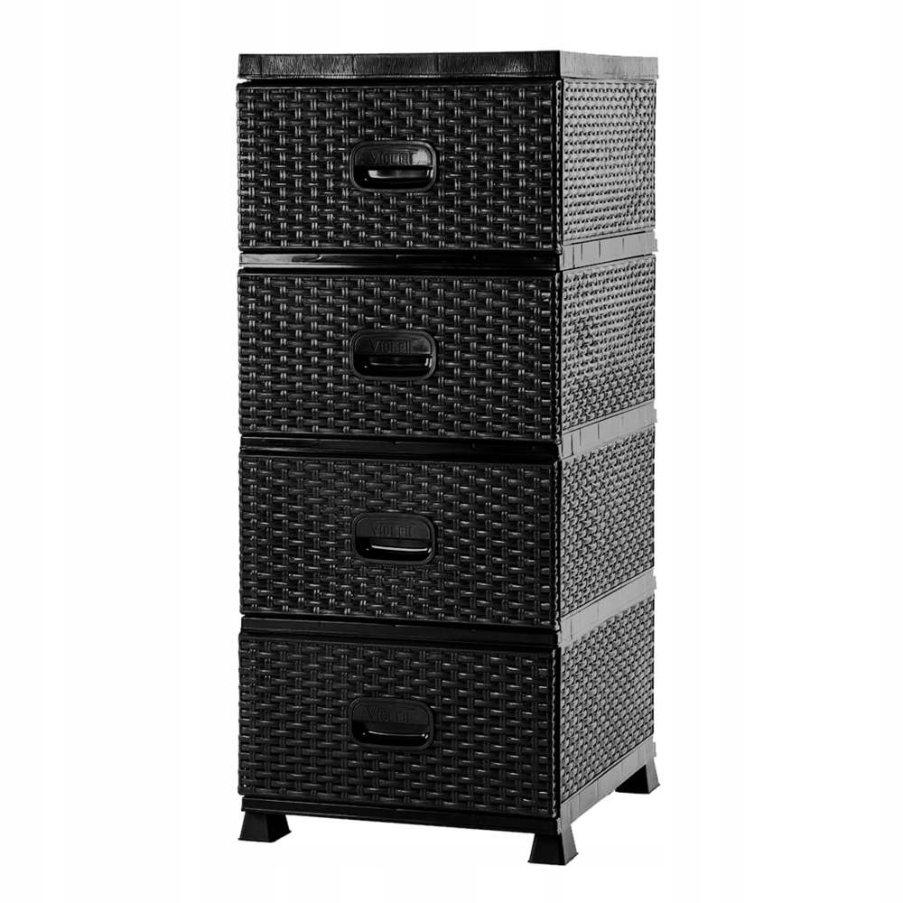 KOMODA SZAFKA REGAŁ PLASTIKOWY Z 4 SZUFLADAMI DO ŁAZIENKI CZARNY RATTAN M3