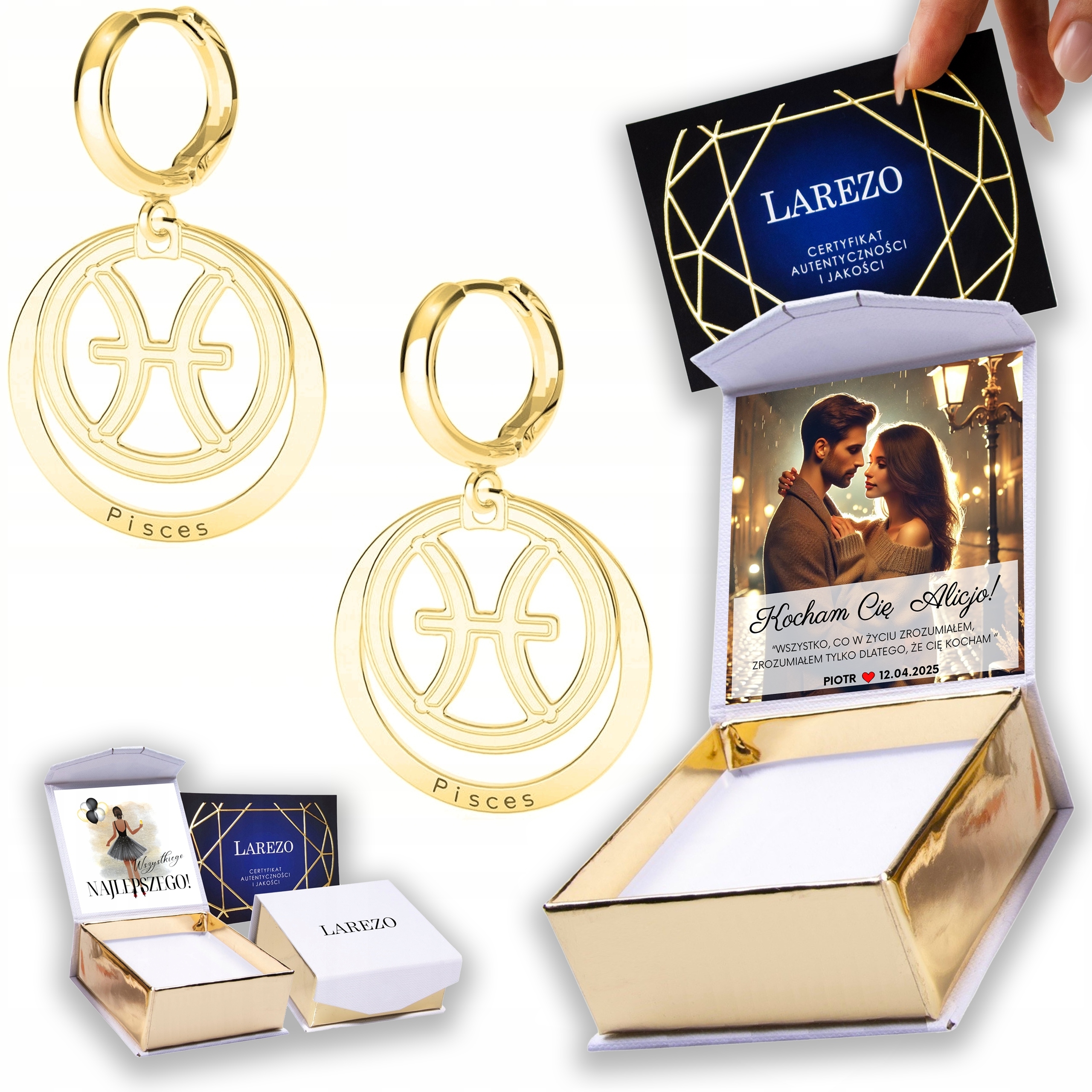 Zlaté Náušnice 925 se znamením zvěrokruhu Ryba Pisces Zodiac Ryby Potisk