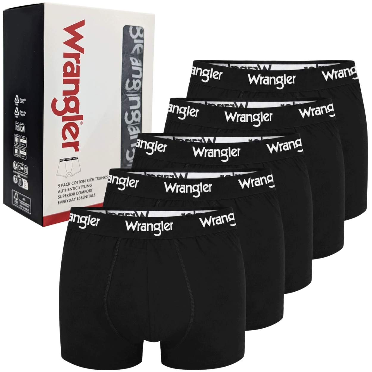 Wrangler Willox elastické, měkké černé pánské boxerky slipy 5 kusů L