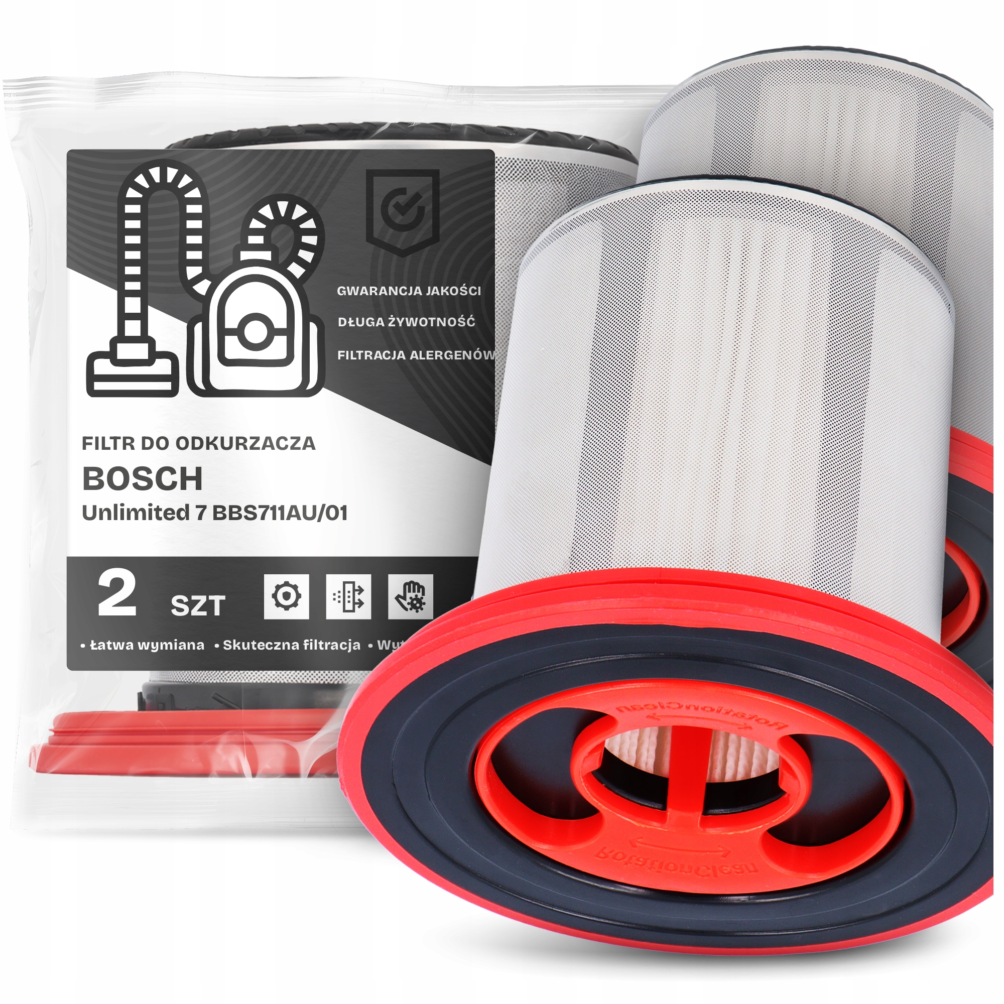 2x Vzduchový Filtr pro Vysavač Bosch Unlimited 7 BBS711AU/01 Hepa Em-w