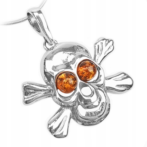 Stříbrný Přívěsek lebka přívěsek s přírodním Jantarem stříbro 925