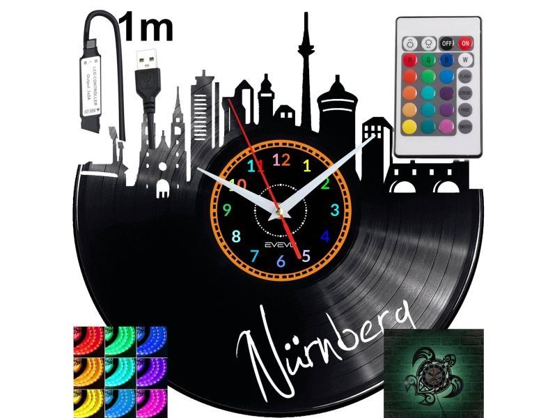 Nurnberg Nástěnné podsvícené Led hodiny Rgb na dálkové ovládání Vinylová deska Nowocz