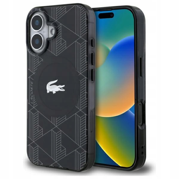 Pouzdro Lacoste pro iPhone 16 Plus 6.7" černé hardcase IML Blend Monogram MagS