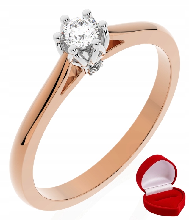 Zlatý Prstýnek 585 14k Brylant Lab 0,09 ct Růžové Zlato R18