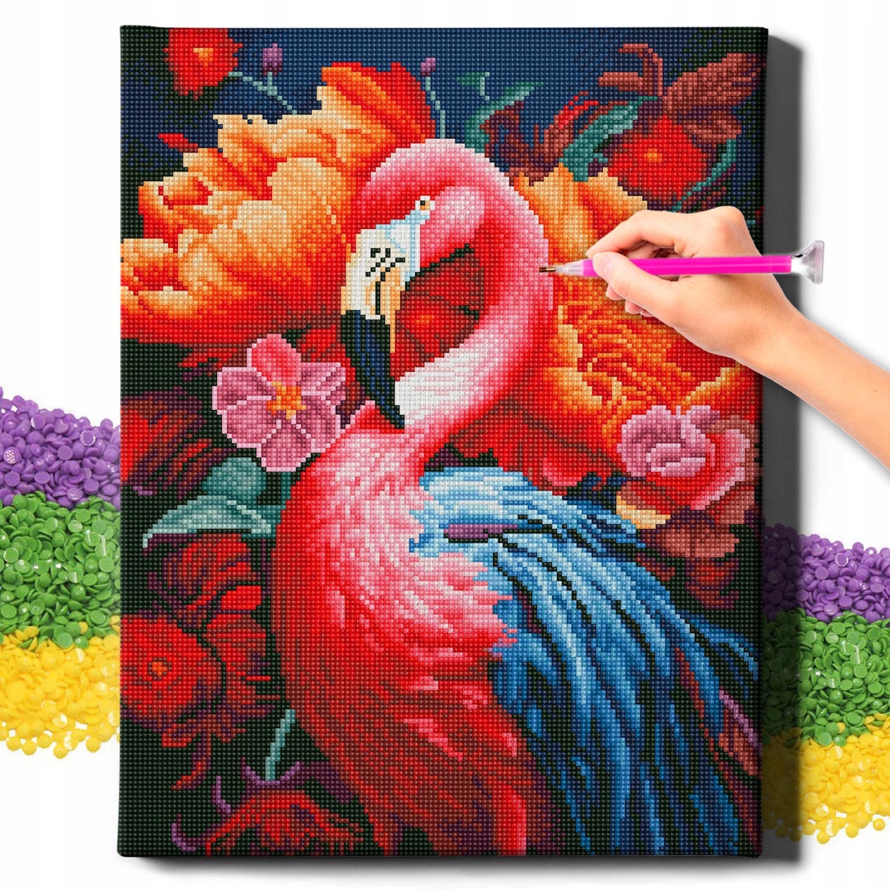 Diamond Painting 5D s Rámem Diamantová výšivka Velký Plameňák Mozaika 40x50 cm