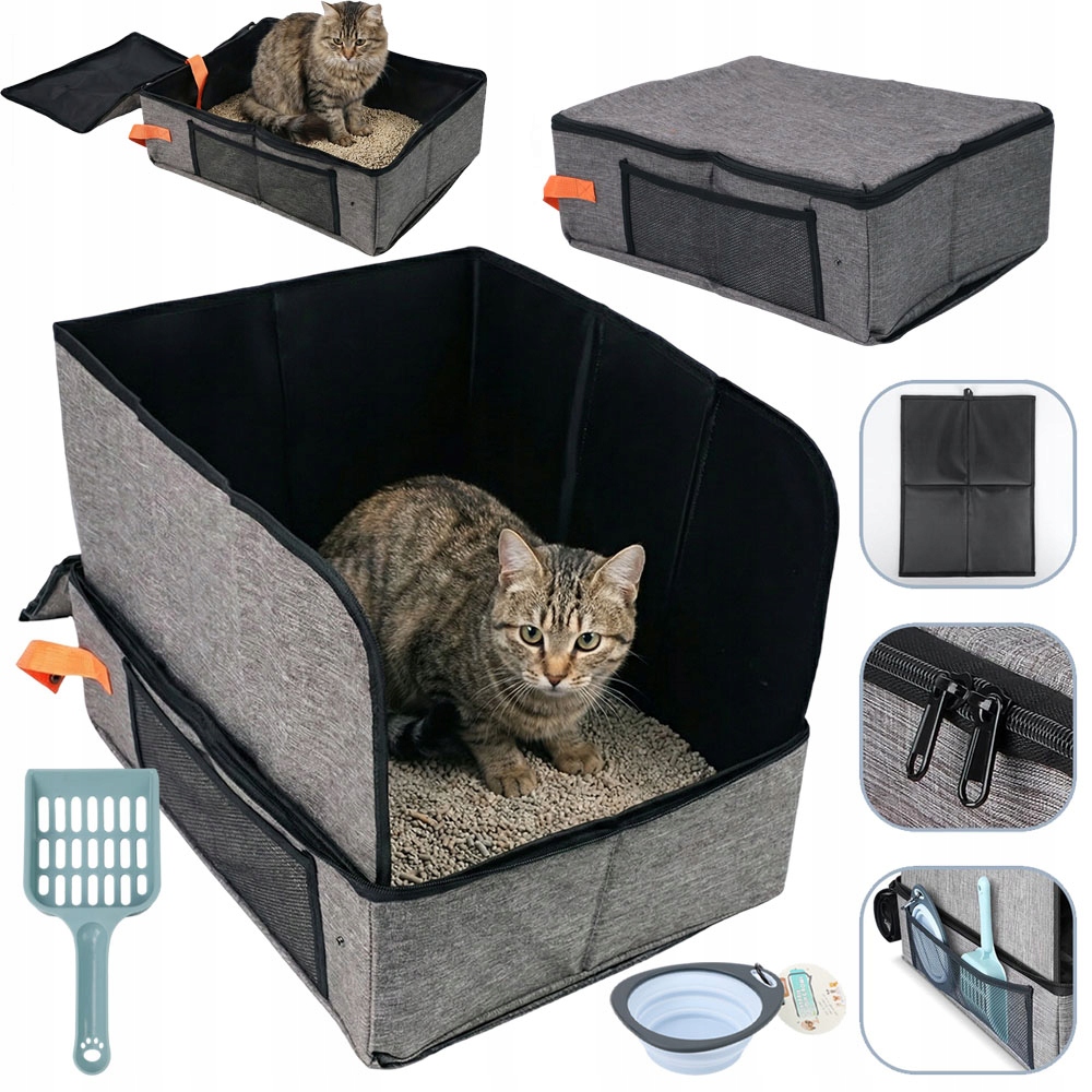 Skládací Toaleta Pro Kočky Cestovní voděodolný zámek 45x34 cm přenosná Šedá