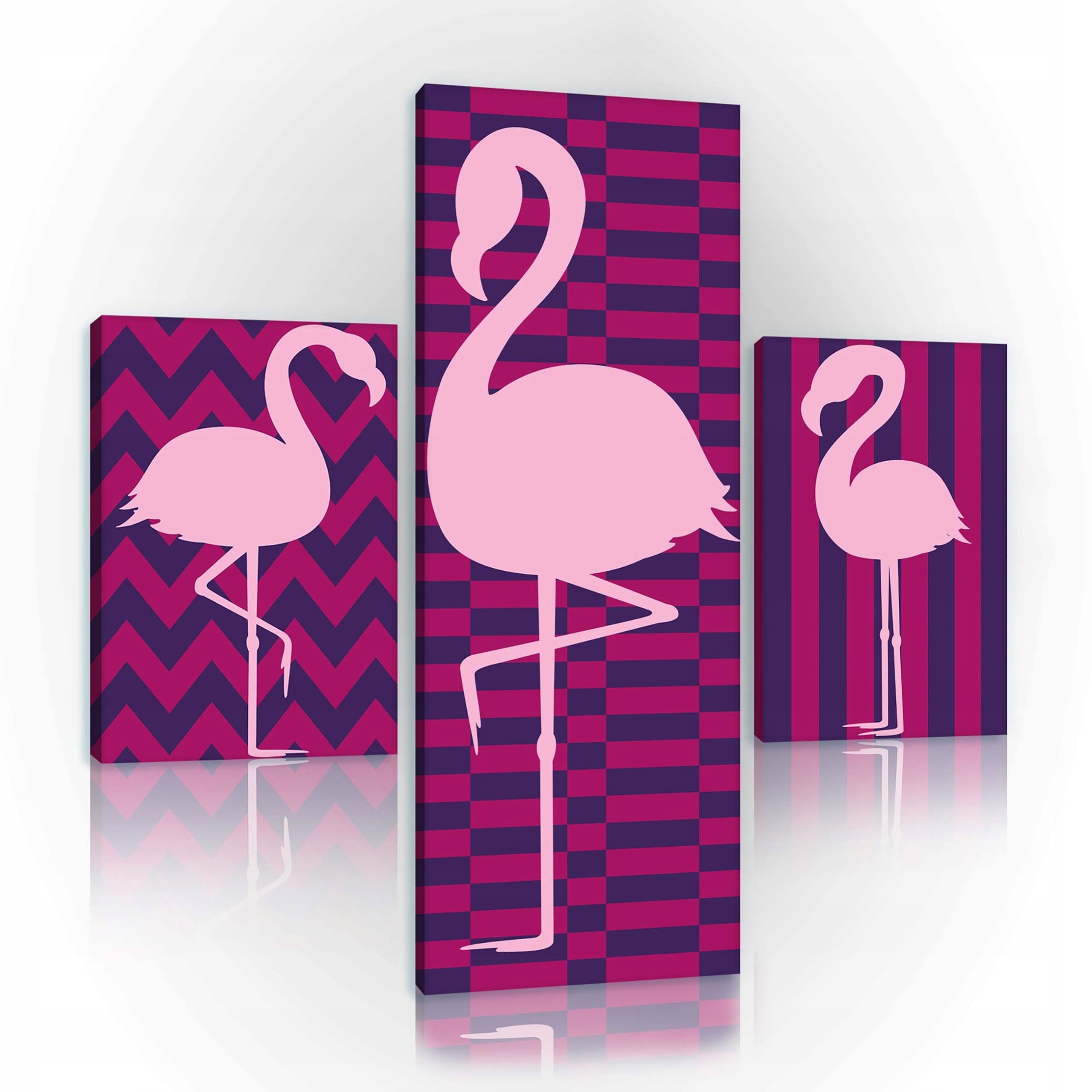 Obraz 80x80 Plameňáci triptych růžový fialový geometrický vzor dekor