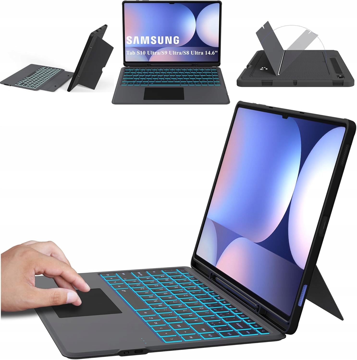 Etui do Samsung Galaxy Tab S10/S9/S8 Ultra klawiatura Led Roofei Qwertz