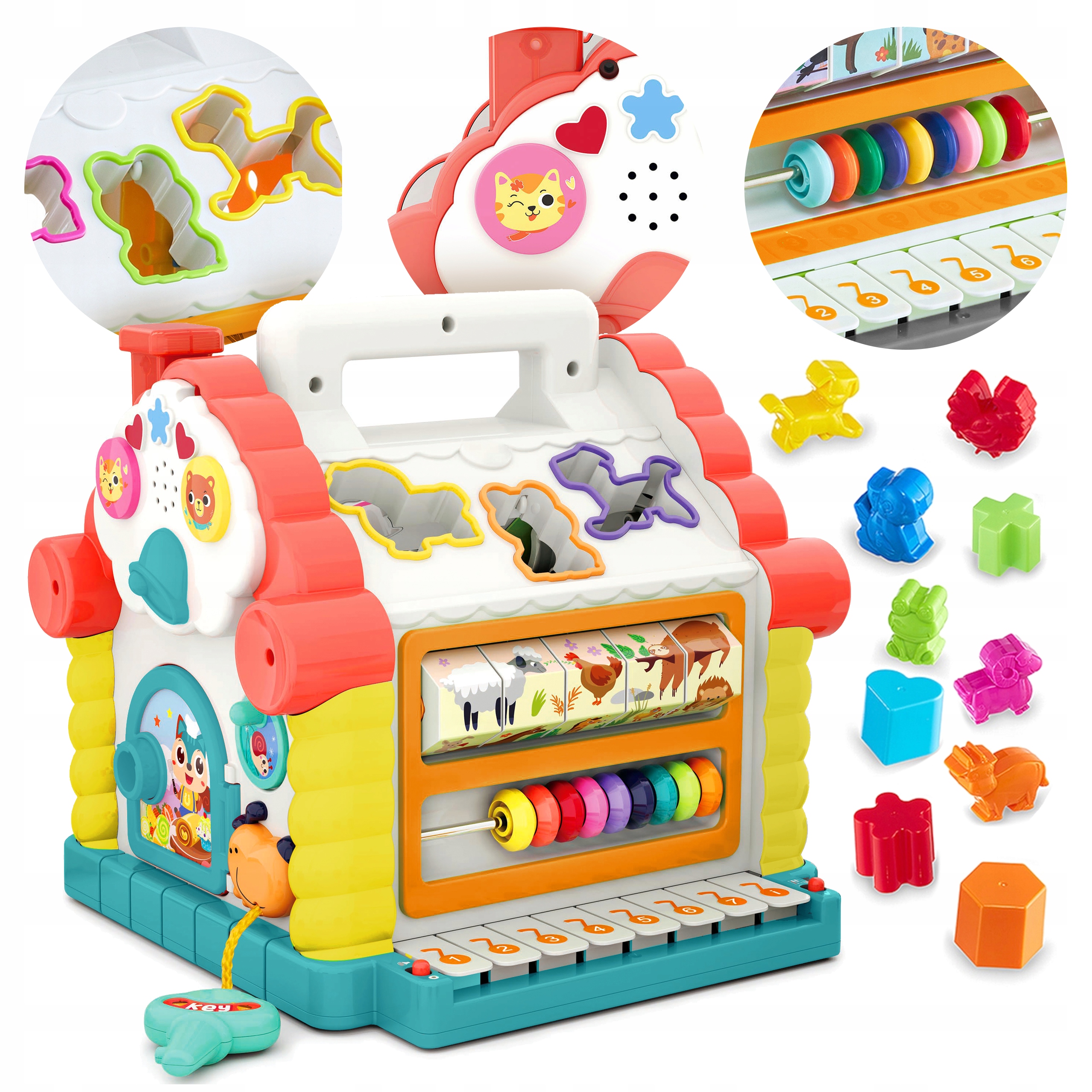 Kotedžų rūšiuoklis, grojantis interaktyviu edukaciniu kubiniu pianinu daugiabučiu