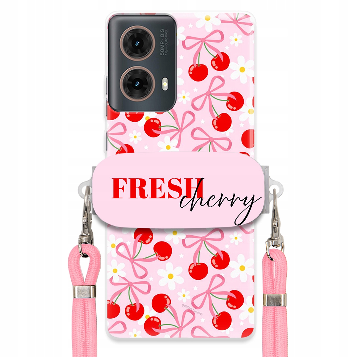 Pouzdro pro Motorola G85 Case Držák Šňůrky Růžová Fresh Cherry Kokardy
