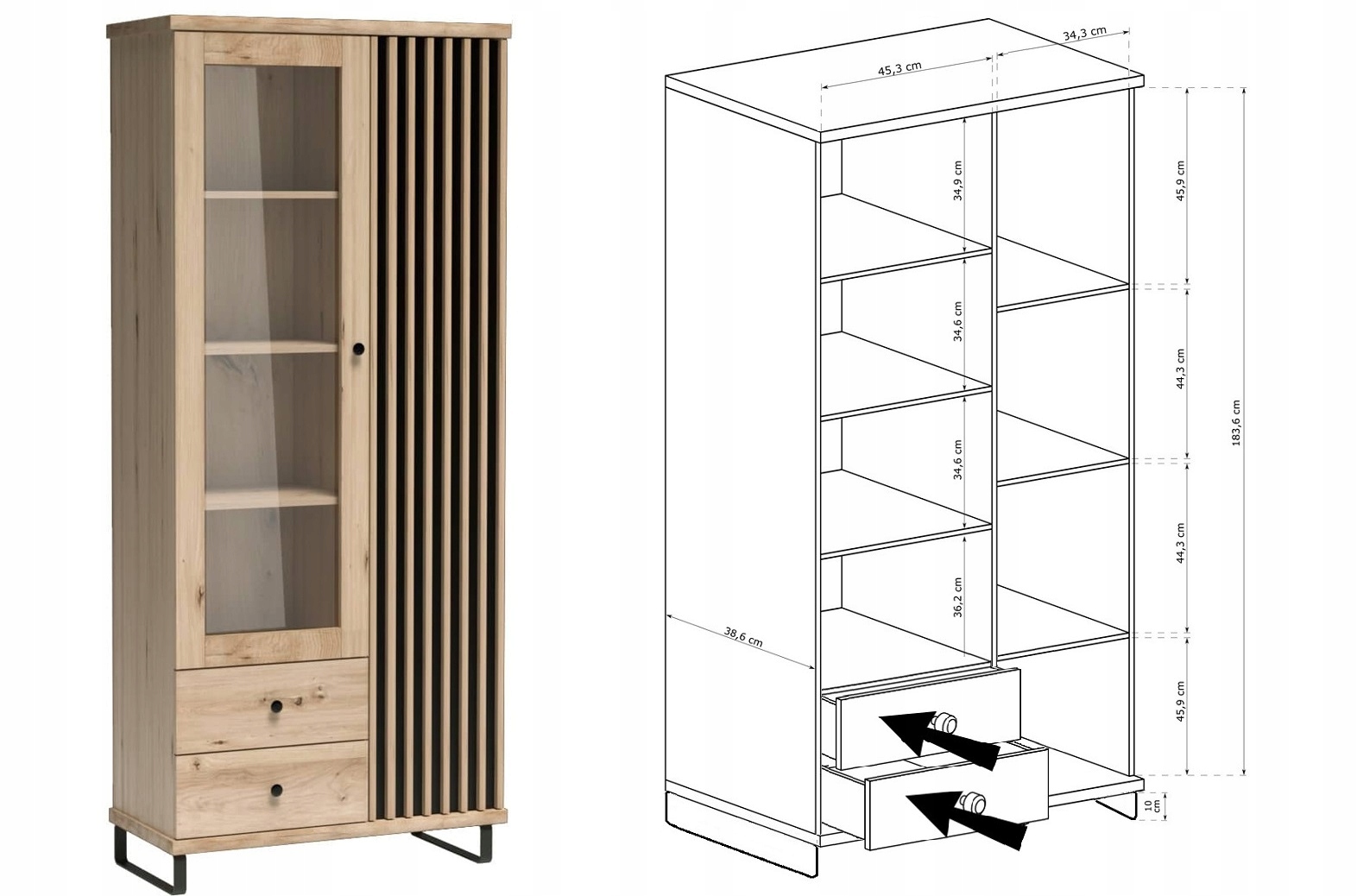 meble witryna loft duża z szufladami nogi Cali 02 Kolekcja Cali