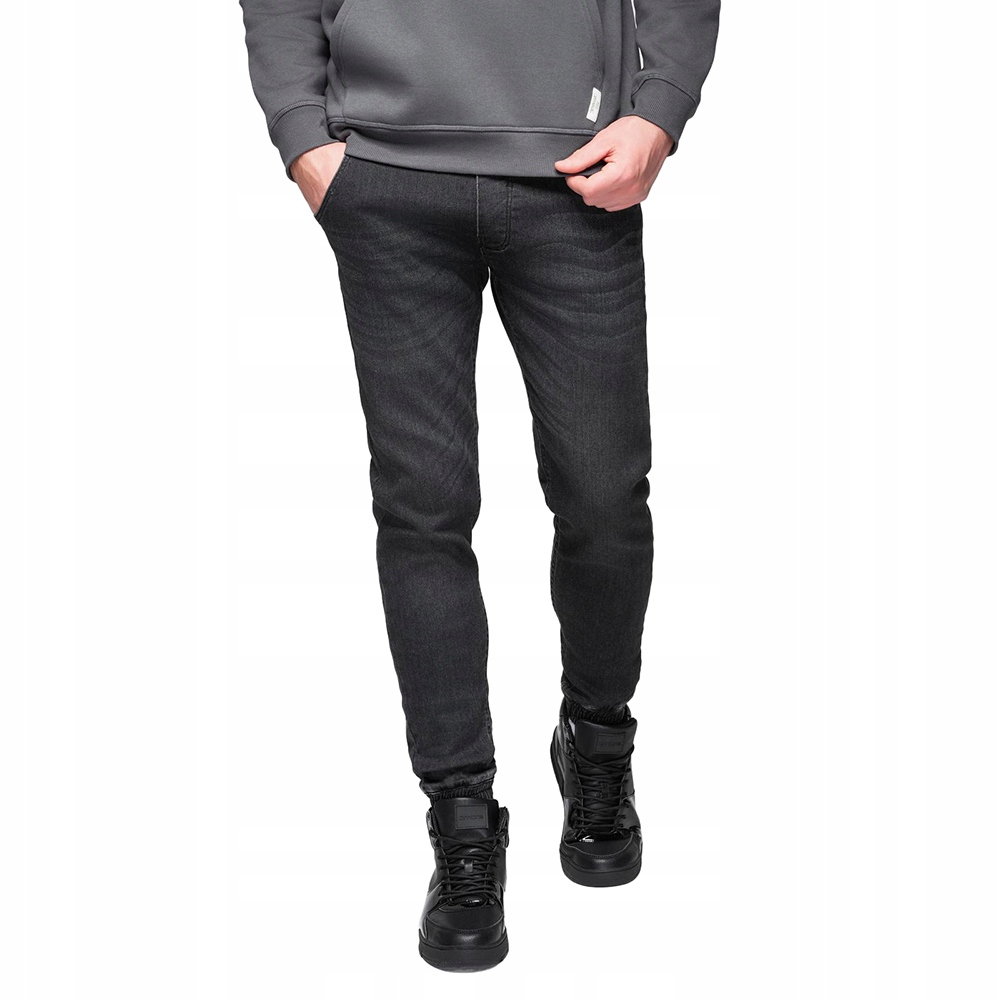 Pánské džínové jogger kalhoty se stahovací šňůrkou, černé, V4 OM-PADJ-0242, velikost L