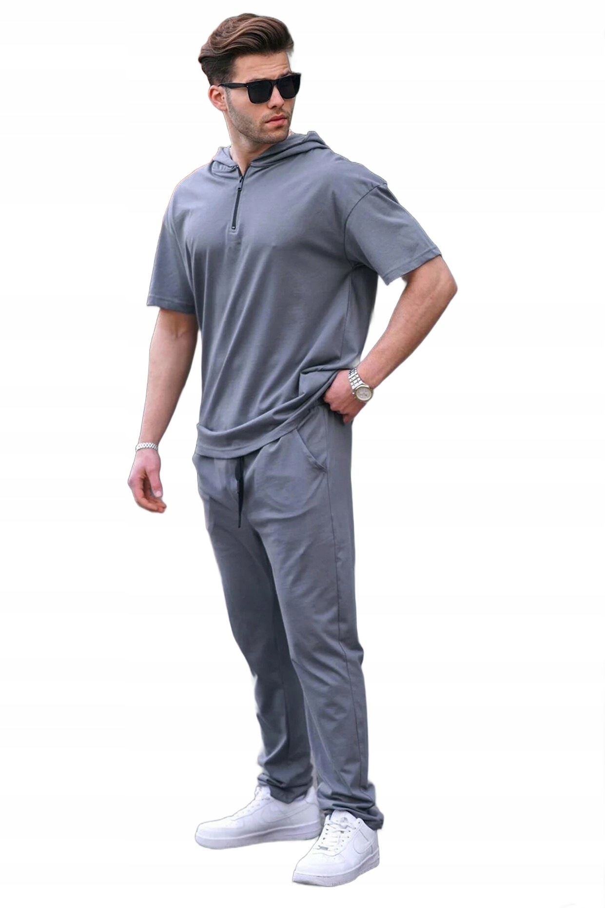 Madmext Pánský Komplet Šedý Teplákovka Krátký Rukáv S Kapucí M 5DA