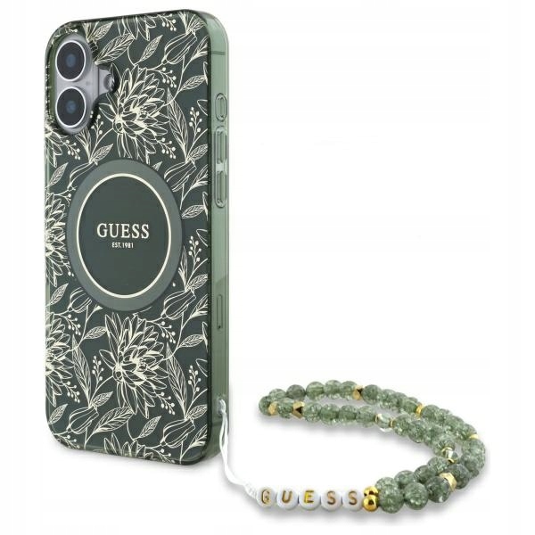 Pouzdro Guess GUHMP16SHCPOFPA pro iPhone 16 6.1" zelené/zelené pevné pouzdro IML Flower