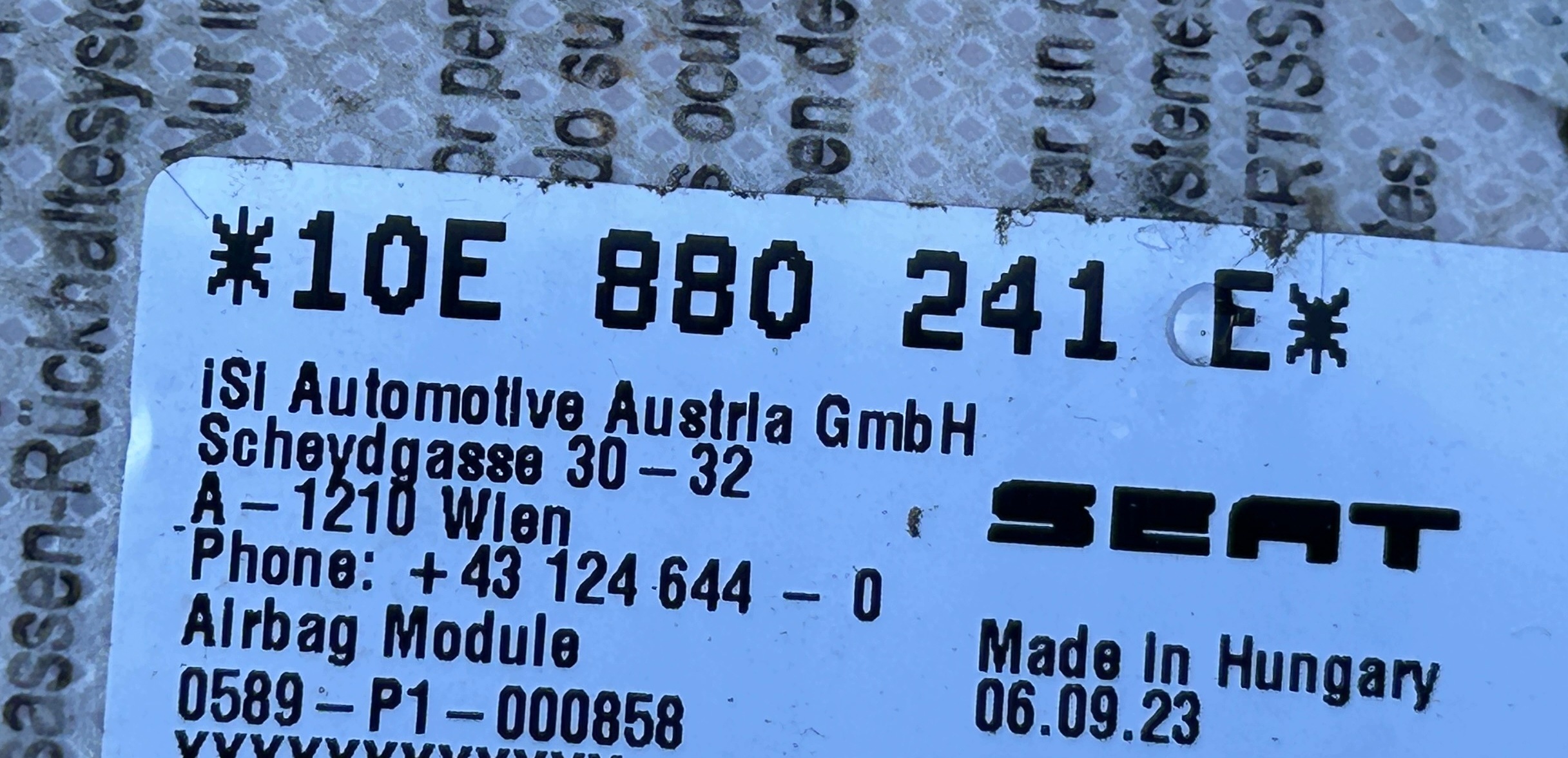 Airbag AIRBAG SITZ links CUPRA BORN 21- 10E880241E