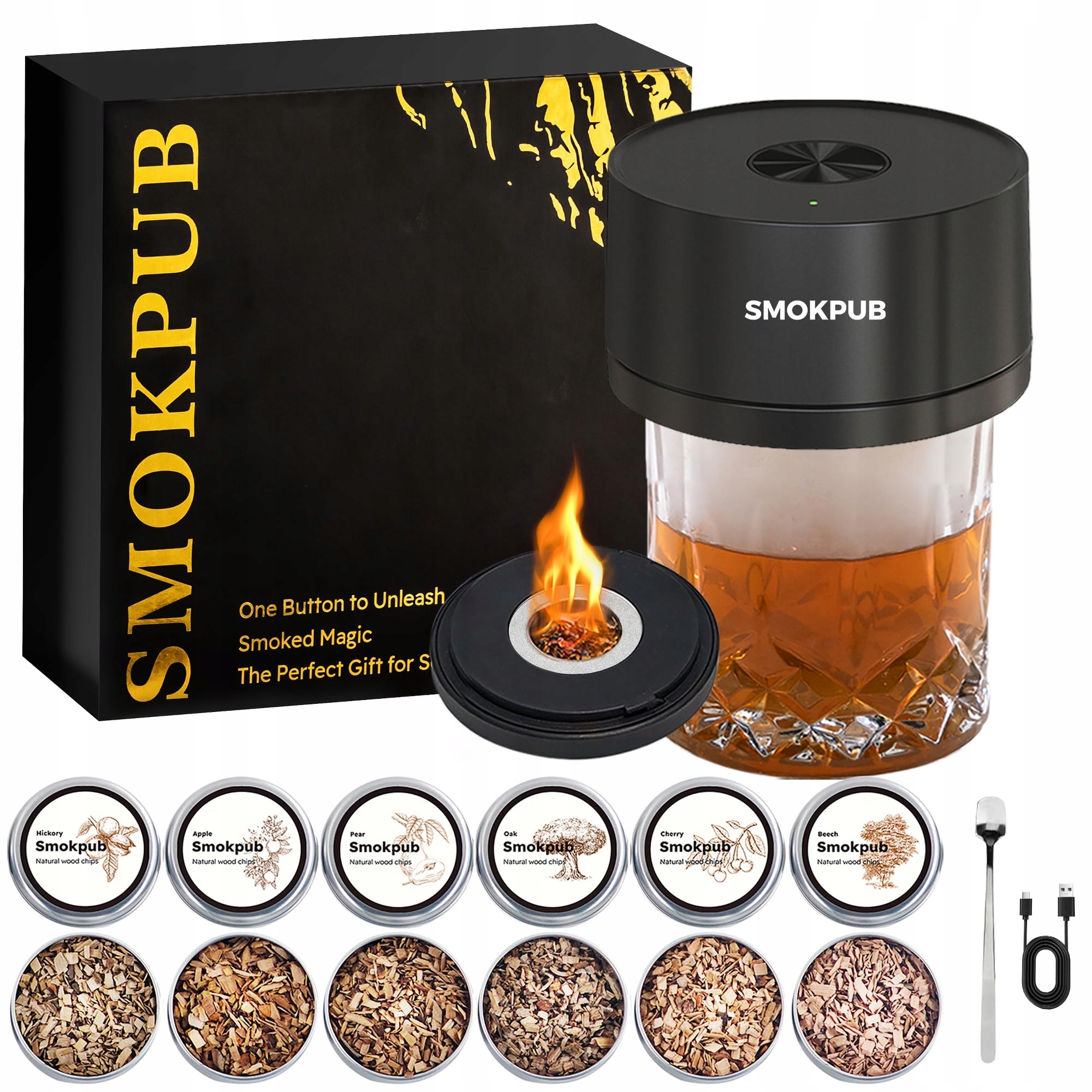 Smokpub Sada na uzení whisky vestavěným zapalovačem, sada 6 štěpků