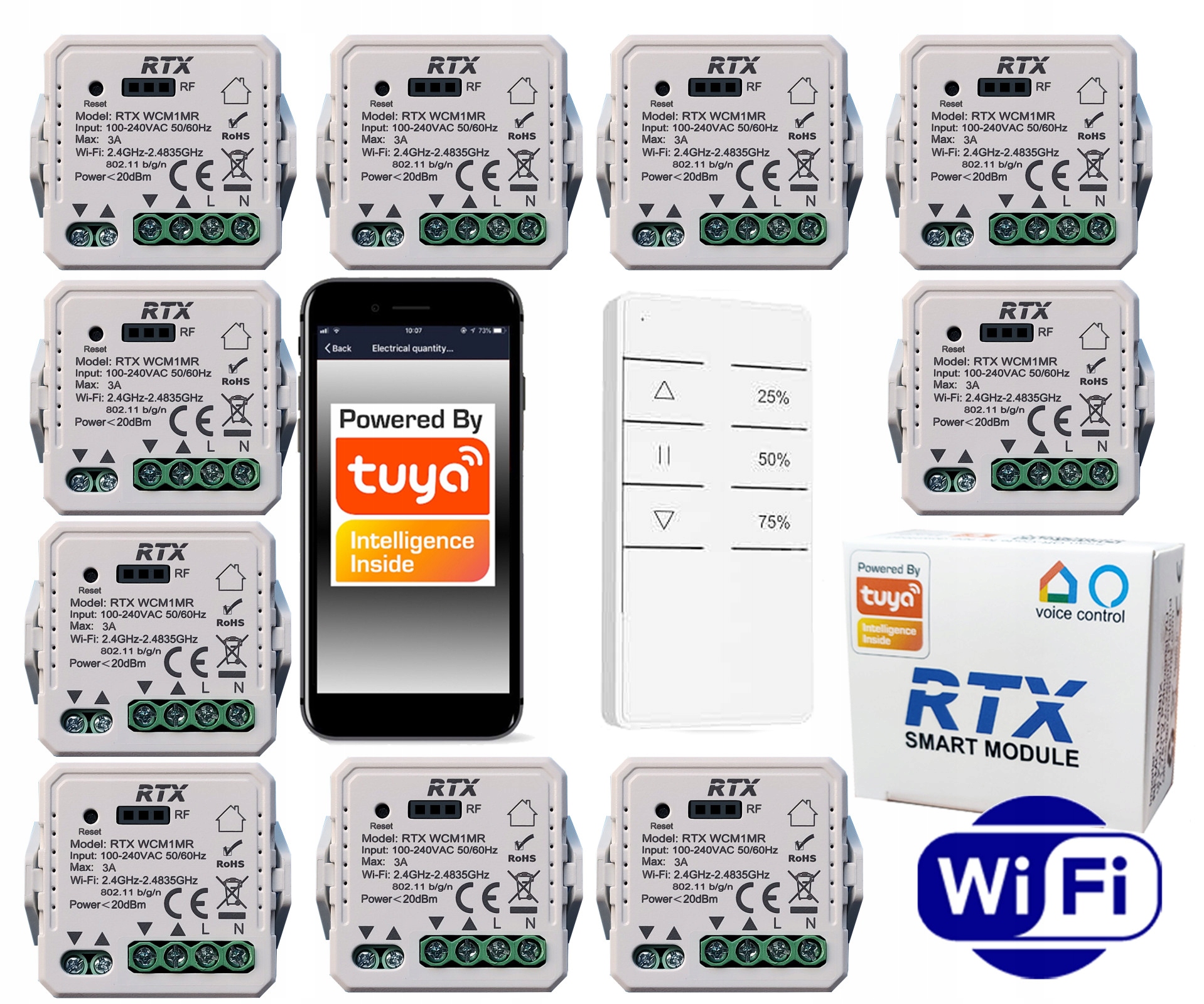 10 x ovládač Rolet Tuya WiFi Pilot Rfr-cm Zadarmo