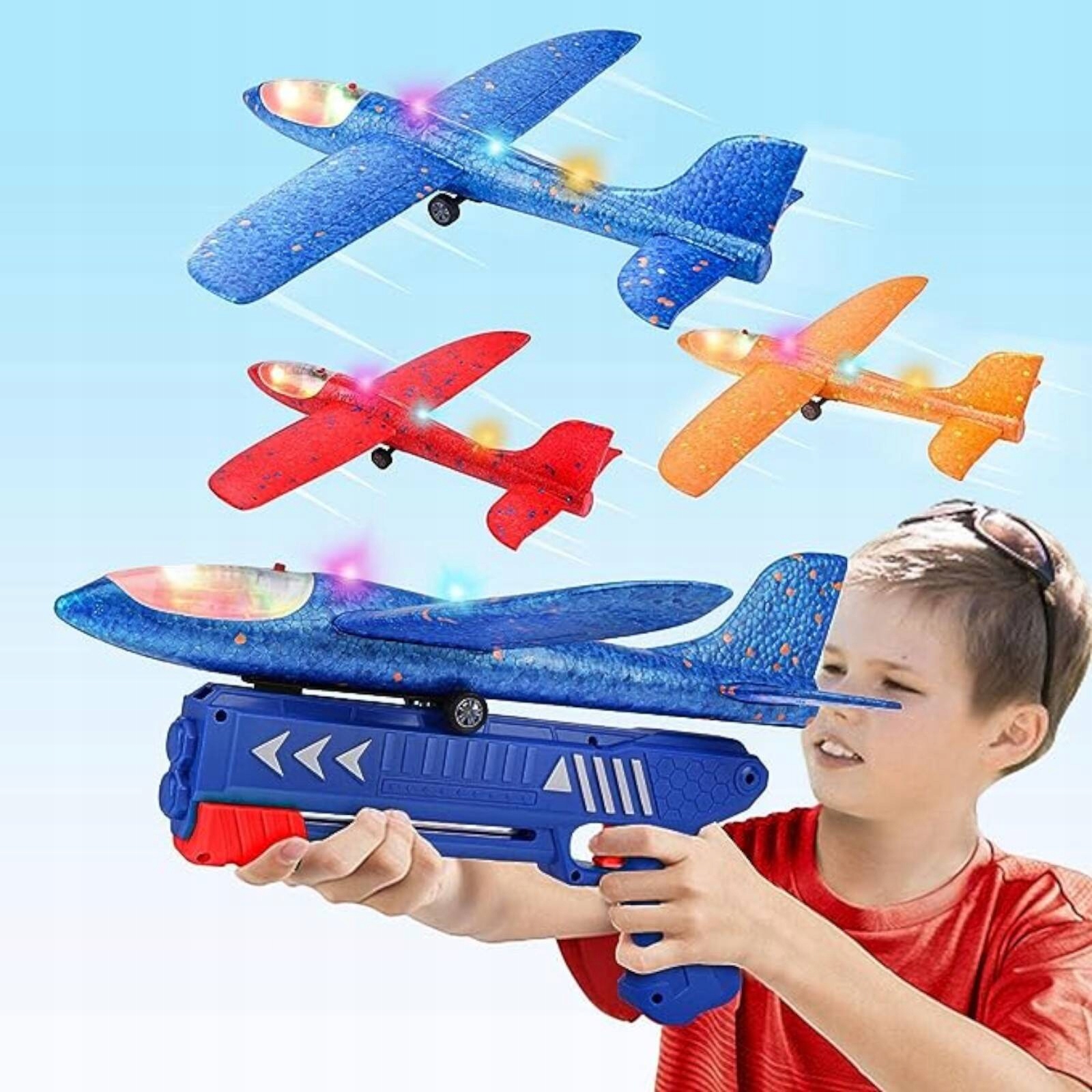 WYRZUTNIA SAMOLOT STYROPIANOWY RZUTKA PISTOLET 2w1 ZABAWKA SZYBOWIEC LATA Model SAMOLOT
