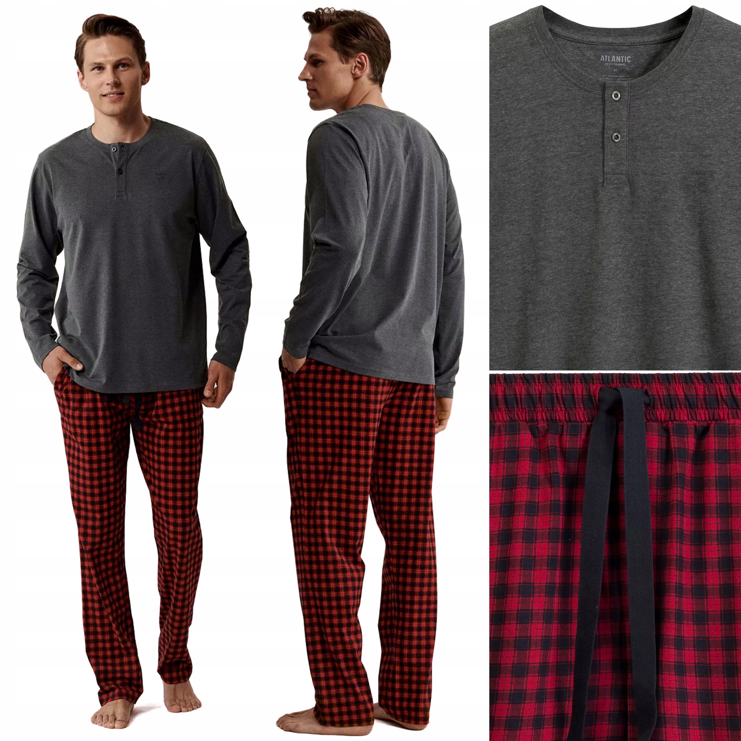 Pánské pyžamo s dlouhým rukávem Atlantic NMP-394 Komplet Bluza Kalhoty XL