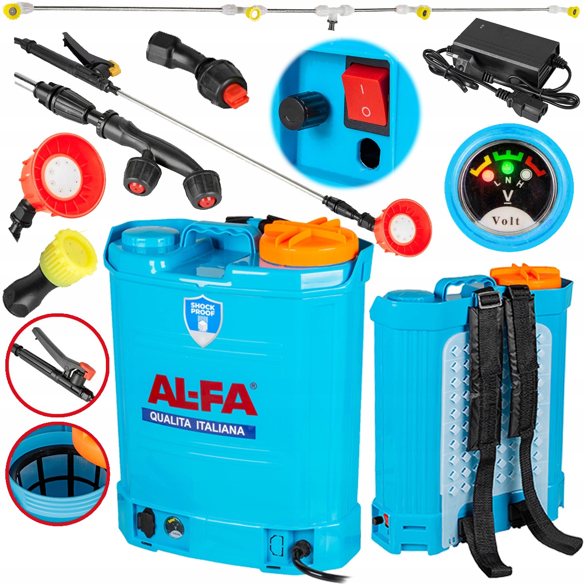 Opryskiwacz Akumulatorowy Ciśnieniowy Plecakowy Elektryczny 5 Dysz 16L