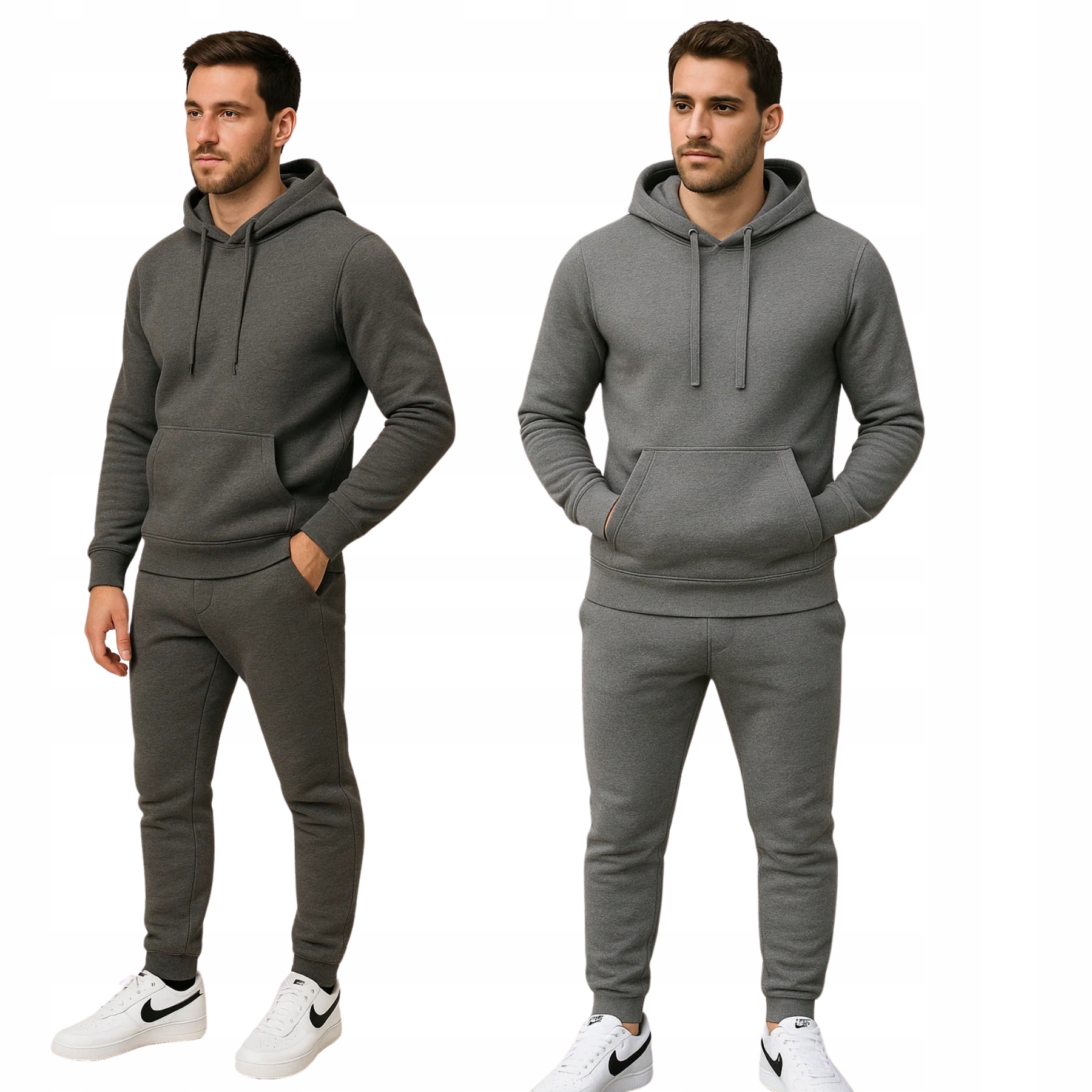 Męski Komplet Dresowy Grafitowy Z Kapturem Styl Na Co Dzień Rozmiar XL