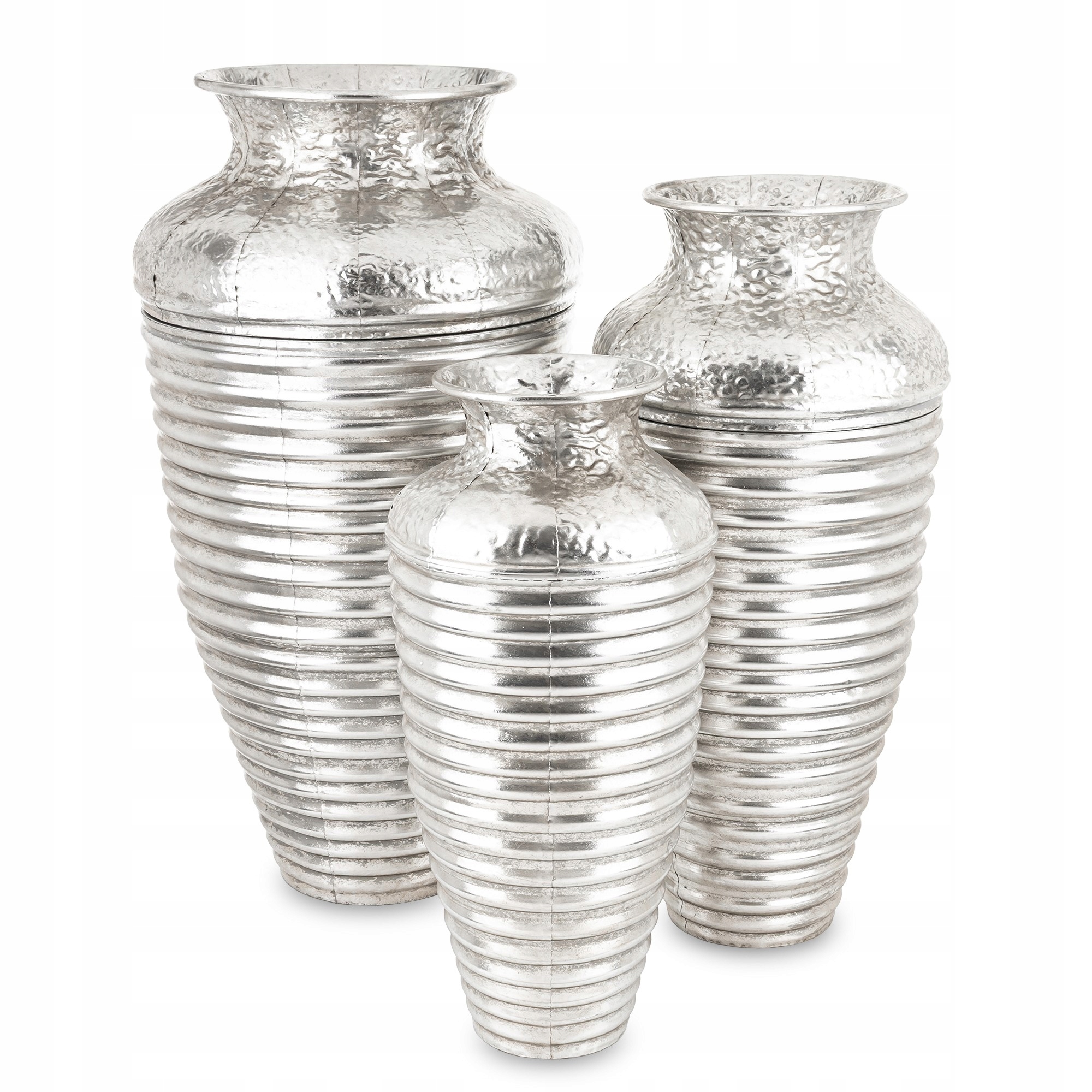 Váza sada Kovová Strieborná 3 ks Vysoké kryty Glamour Štýlový set