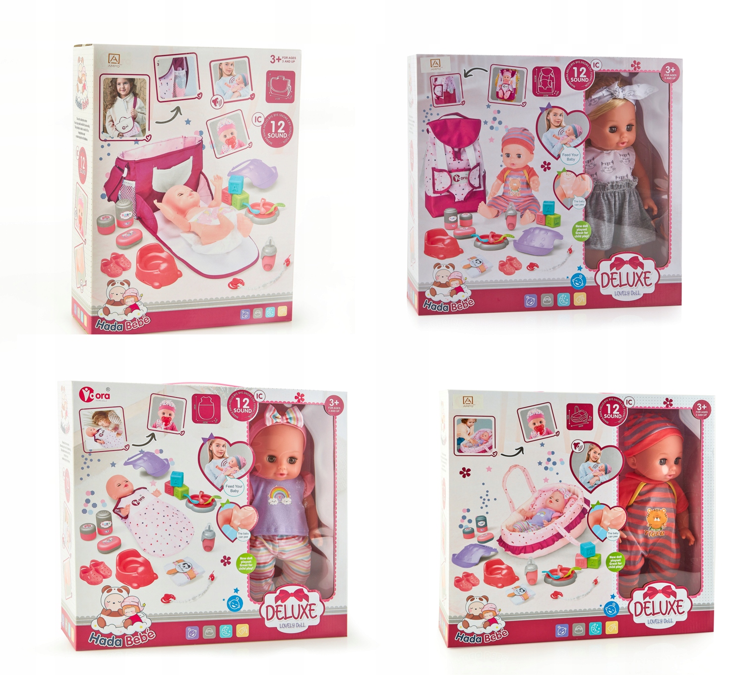 LALKA BOBAS Z AKCESORIAMI DLA NIEMOWLAKA I NOSIDEŁKIEM MÓWIĄCA Materiał guma plastik tkanina