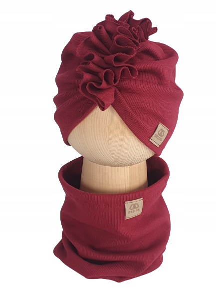 

Zestaw Czapka Turban, Komin Prążek Bordo 40cm-43cm