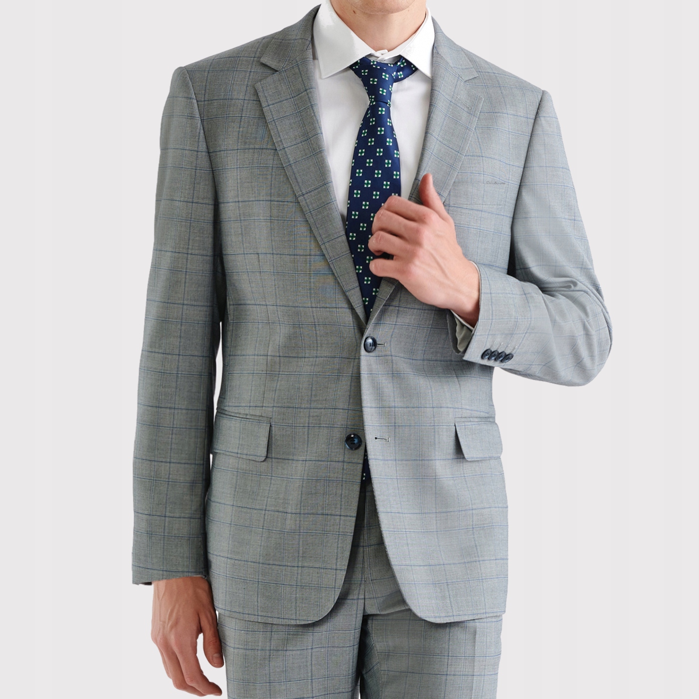 Šedá sako obleková bunda s modrou kostkou Pako Lorente vel