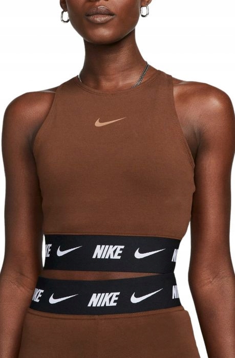 NIKE T-SHIRT KRÓTKI DQ9315-259 CROP TOP SPORTOWY BOKSERKA BRĄZOWY 40