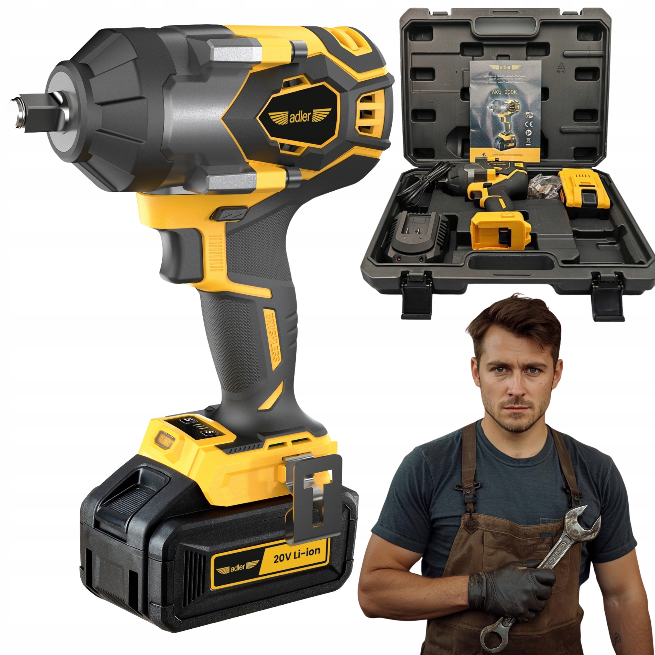 Akumulátorový rázový uťahovák 1/2" 900 Nm v súprave AKU-900K/20V-4Ah a nabíjací