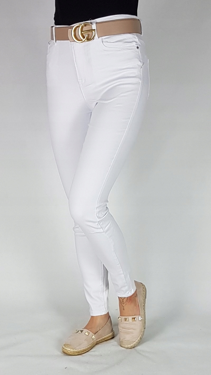 SPODNIE BIAŁE GOODIES Z WYSOKIM STANEM ROZ 38 Stan (wysokość w pasie) wysoki