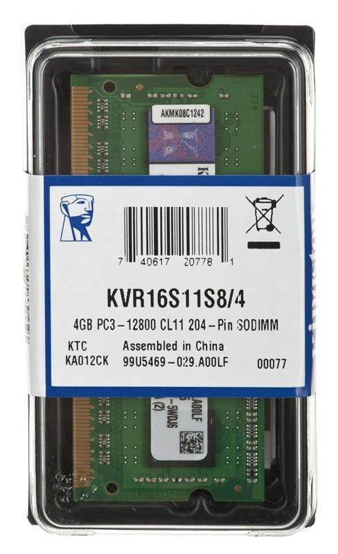 

Pamięć Ram Kingston 4 Gb Sodimm DDR3 11 CL