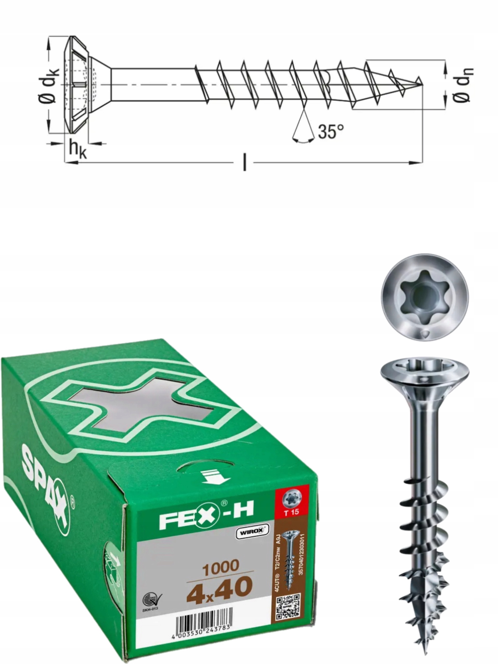 Šroub do oken Fex-h 4 x 40 Tx Wirox 1000 ks