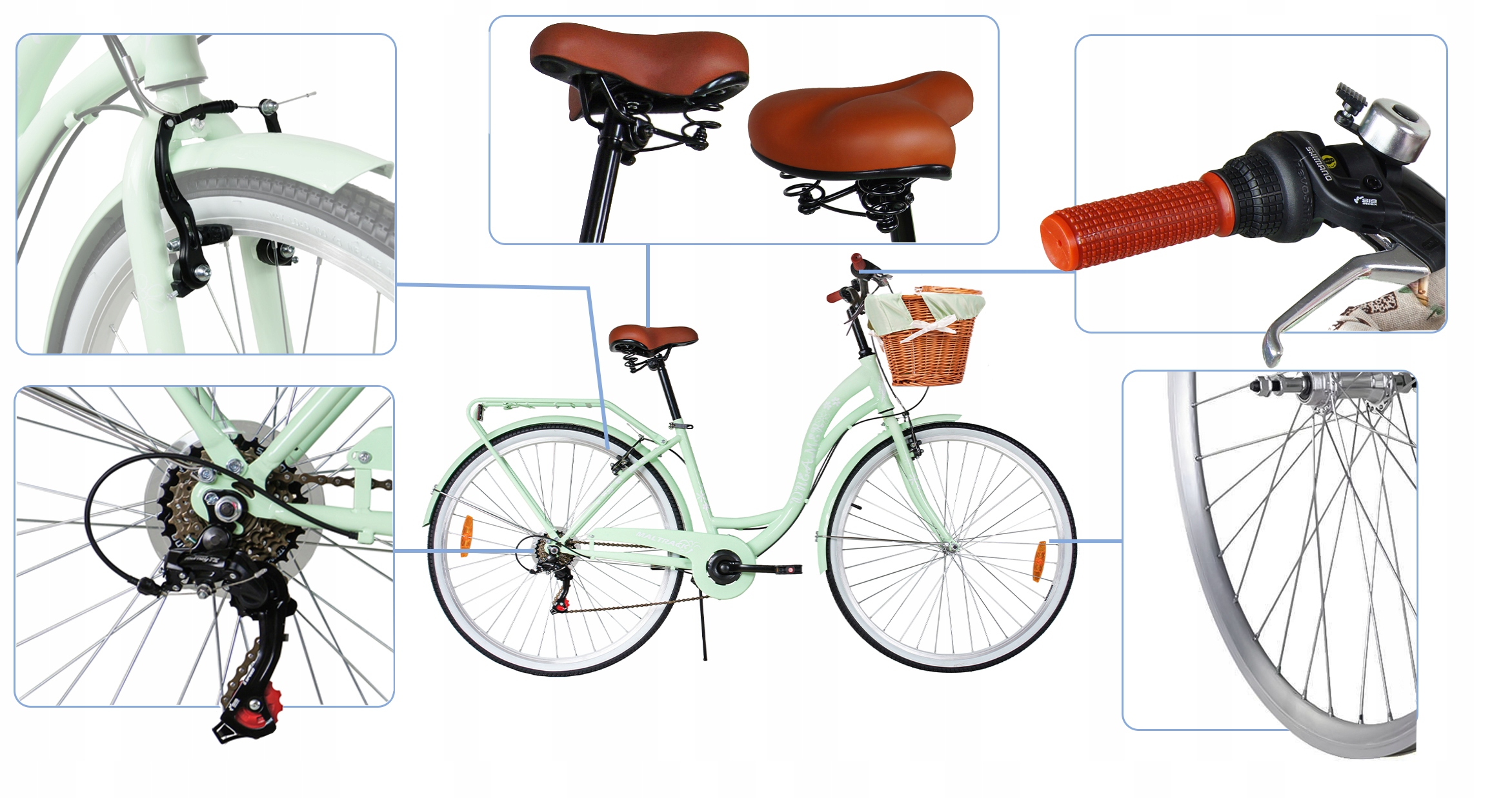 ROWER MIEJSKI DAMSKI 28 DAMKA 6 SHIMANO KOSZYK BAGAŻNIK RAMA18" KOŁA 28" Kolor zielony