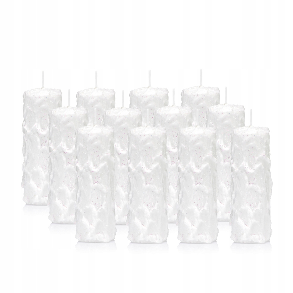 Válcová svíčka Sněhová Vločka 12/5 cm, barva Bílá 12 ks