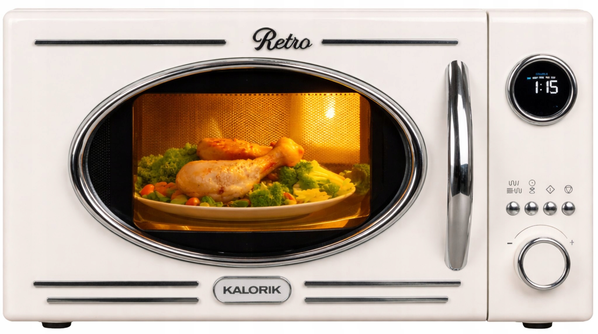 Kuchenka Mikrofalowa Retro Z Grillem 20L 800W Led Stylowa Kremowa