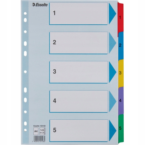 

Przekładki kartonowe Mylar A4 1-5 białe 100160 Ess