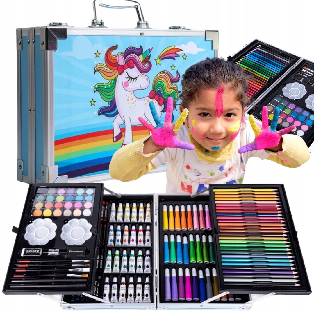 ZESTAW ARTYSTYCZNY PLASTYCZNY DO MALOWANIA KREDKI WALIZKA DLA DZIECI 144 EL