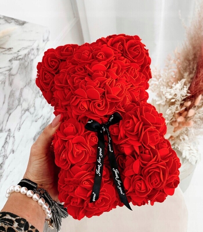 MIŚ Z RÓŻ 25 CM ROSE BEAR Z PŁATKÓW RÓŻ KOKARDA PUDEŁKO PREZENT WALENTYNKI Marka inna