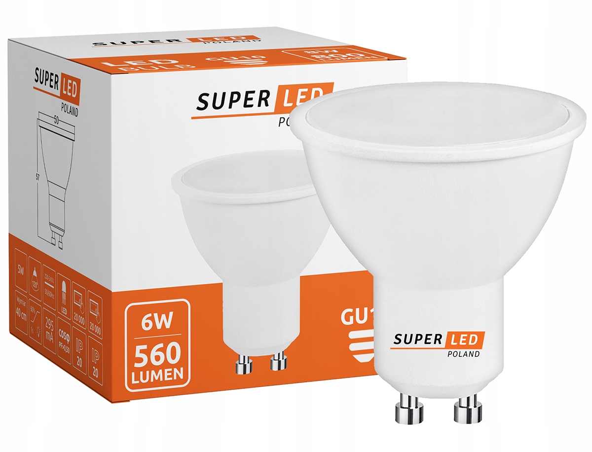 

Żarówka Led GU10 6W =60W Smd 560lm CCD SuperLED