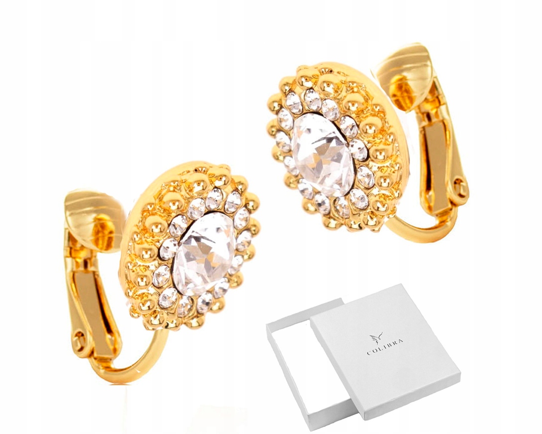 Dámské klipy Zlaté Krystaly Malé Kulaté na Ucho Dárek pro ni Colibra