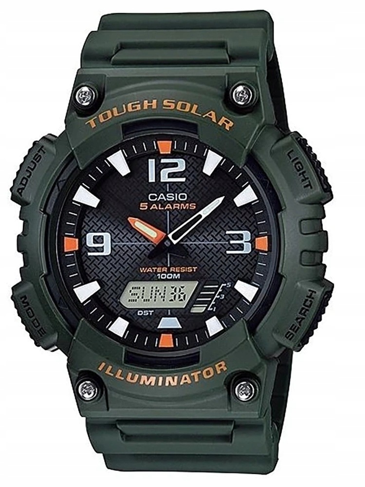 Pánské Hodinky Casio AQ-S810W-3AV Zelená Solární Stopka Dárek Pro Kluka