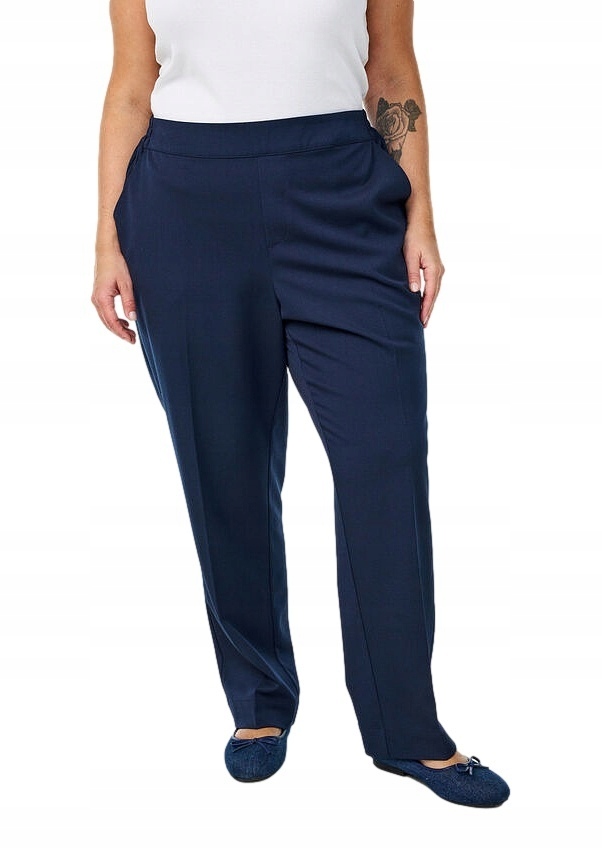 Plus Size Zizzi Tmavě Modré Elegantní Kalhoty S Vysokým Pasem 562B