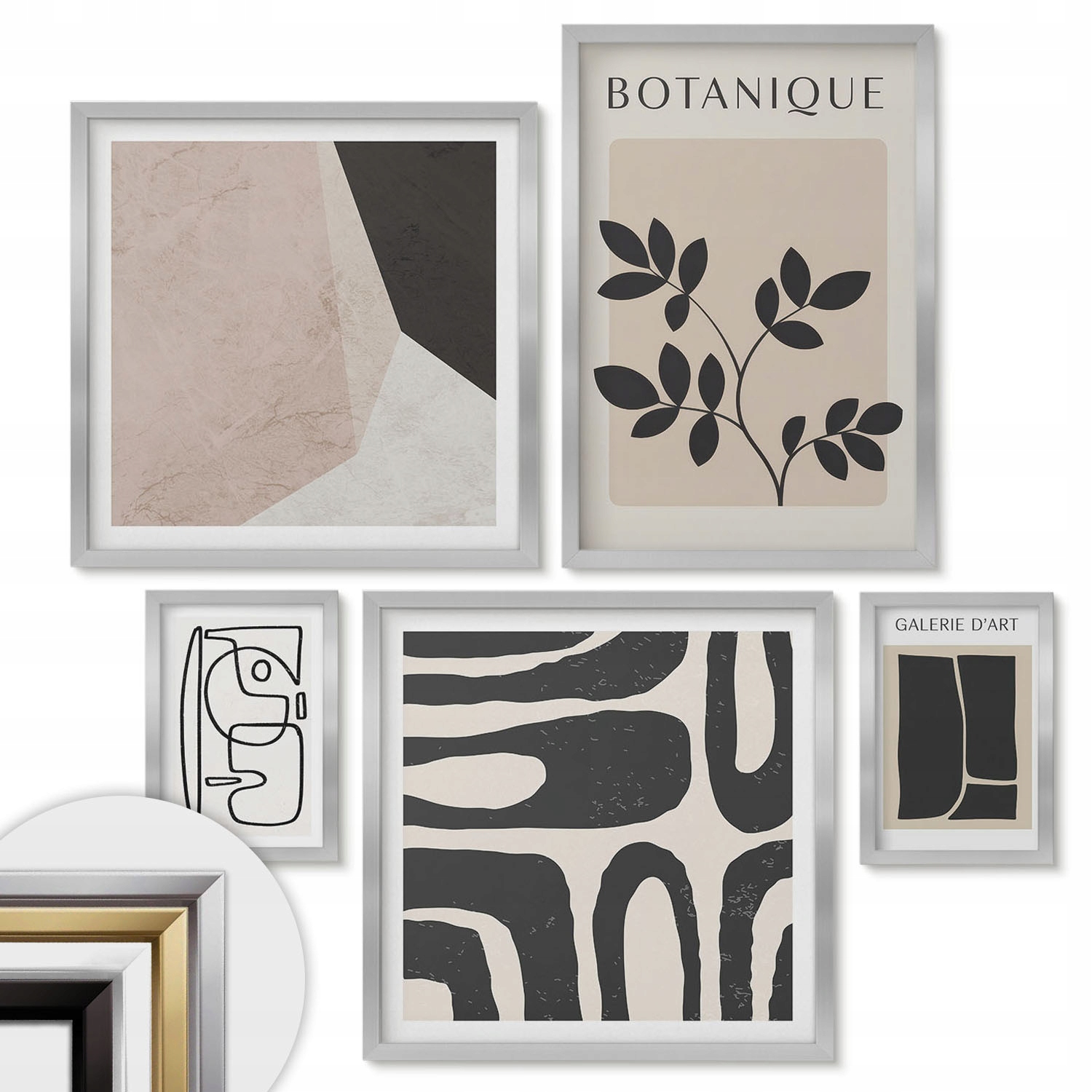 Obrazy do obývacího pokoje Sada 5 ks Polyptych Stylové minimalistické grafiky