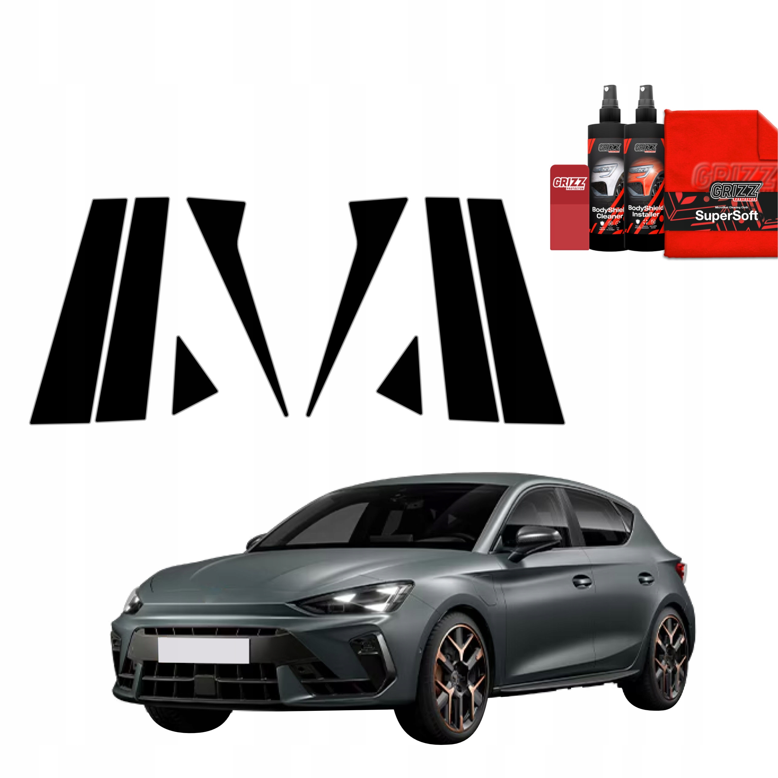 8v1 Černá fólie na sloupky pro Cupra Leon Sportstourer (2024-2025)