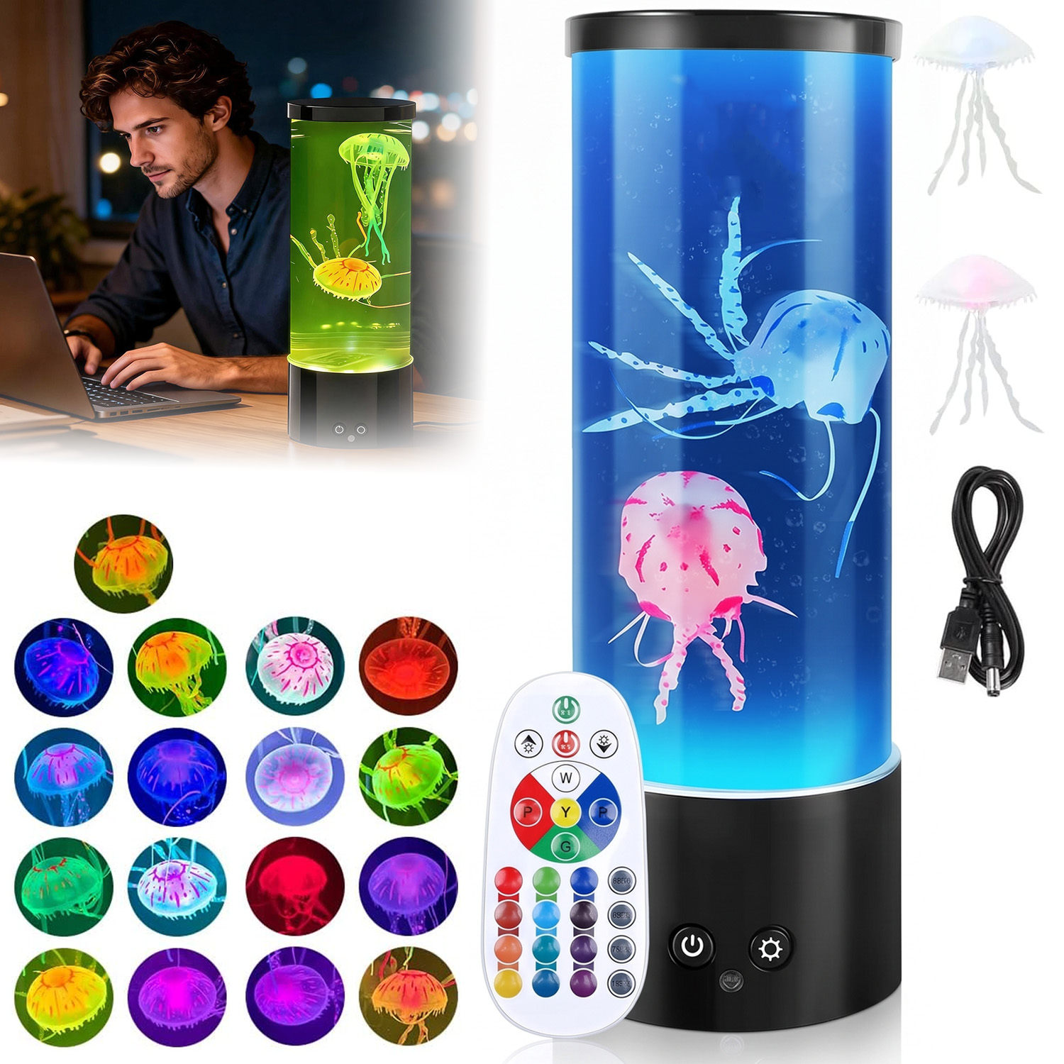 Dekorativní Lampa Medúza Ledlampa Láva Barevná Jellyfish 17 Barev Led