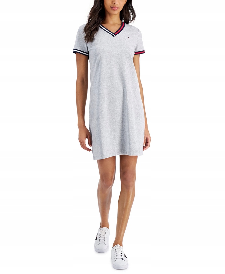 Tommy Hilfiger dámské letní šaty V Neck šedé Xs